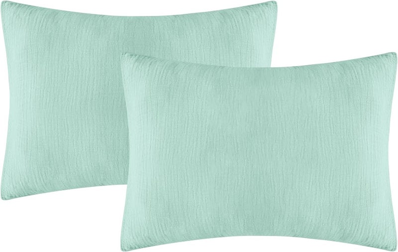 Dormlony Organic Cotton Muslin Mini Pillowcases with Envelope Design,2 Pack Ultra Breathable Kids Toddler Pillowcases for Boys and Girls- 13 x 18 inches (Blue) - Image 1